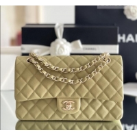 Buy Grade Chanel Grained Calfskin Medium Classic Flap Bag A01112 Avocado green/Light Gold 2026 Original Quality