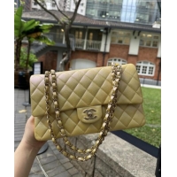 Buy Grade Chanel Grained Calfskin Medium Classic Flap Bag A01112 Avocado green/Light Gold 2026 Original Quality