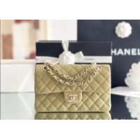 Best Price Chanel Grained Calfskin Small Classic Flap Bag A01116 Avocado green/Light Gold 2026 Original Quality