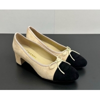 Charming Chanel Suede Pumps 6.5cm with Bow CH122405 Beige/Black 2026