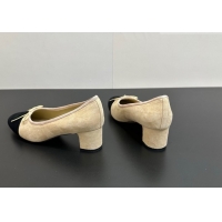 Charming Chanel Suede Pumps 6.5cm with Bow CH122405 Beige/Black 2026
