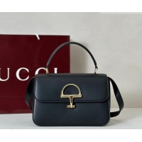 Inexpensive Gucci Siena Leather medium top handle bag with Half Horsebit 855535 Black 2026