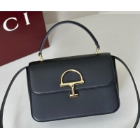Inexpensive Gucci Siena Leather medium top handle bag with Half Horsebit 855535 Black 2026