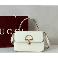 Famous Brand Gucci Siena Leather medium top handle bag with Half Horsebit 855535 White 2026
