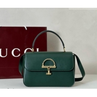 Top Quality Gucci Siena Leather medium top handle bag with Half Horsebit 855535 Green 2026