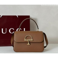 Good Quality Gucci Siena Leather medium top handle bag with Half Horsebit 855535 Brown 2026