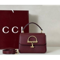Affordable Price Gucci Siena Leather small top handle bag with Half Horsebit 855536 Burgundy 2026