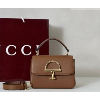 Promotional Gucci Siena Leather small top handle bag with Half Horsebit 855536 Brown 2026