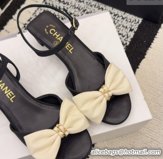 Best Grade Chanel Grosgrain Heel Sandals 3.5cm with Bow Black/White G46813