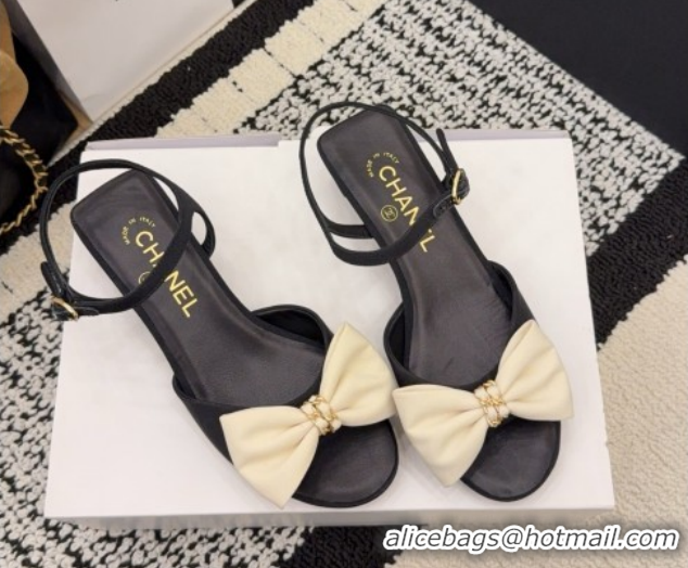 Best Grade Chanel Grosgrain Heel Sandals 3.5cm with Bow Black/White G46813