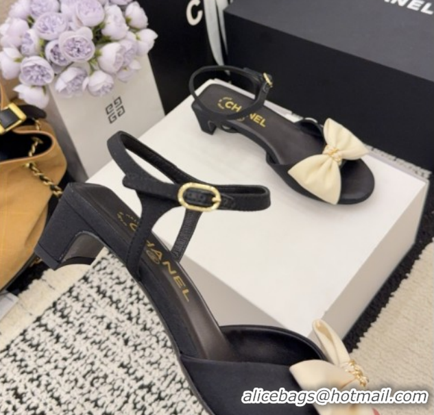 Best Grade Chanel Grosgrain Heel Sandals 3.5cm with Bow Black/White G46813