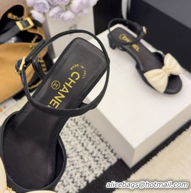 Best Grade Chanel Grosgrain Heel Sandals 3.5cm with Bow Black/White G46813