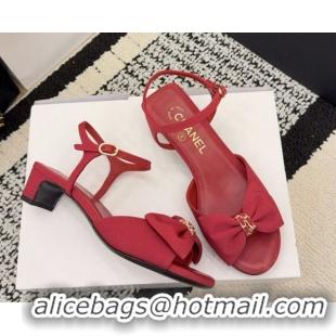 Good Quality Chanel Grosgrain Heel Sandals 3.5cm with Bow G46813 Red 2026