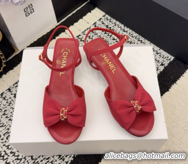 Good Quality Chanel Grosgrain Heel Sandals 3.5cm with Bow G46813 Red 2026