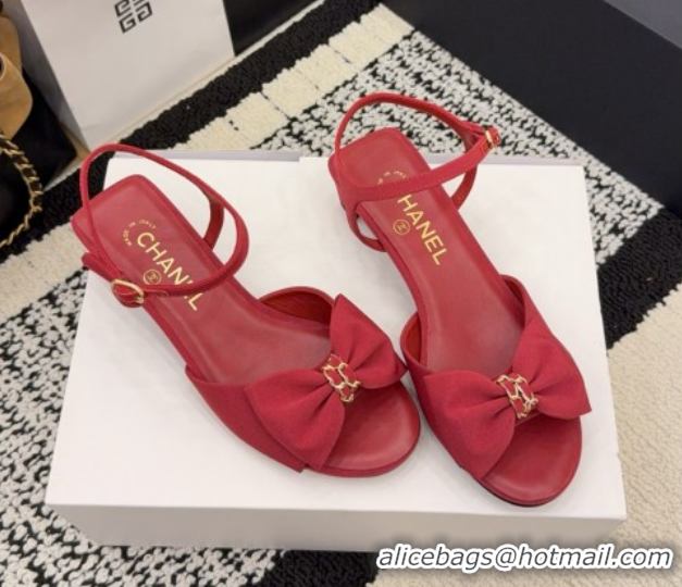 Good Quality Chanel Grosgrain Heel Sandals 3.5cm with Bow G46813 Red 2026