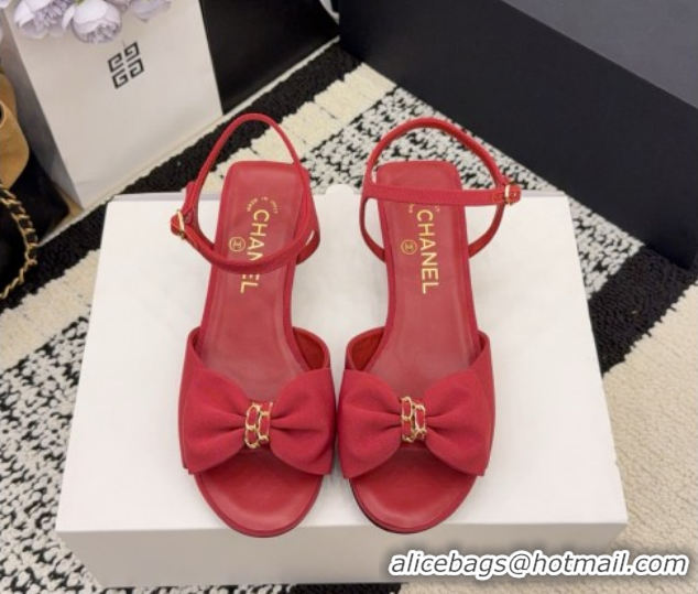 Good Quality Chanel Grosgrain Heel Sandals 3.5cm with Bow G46813 Red 2026