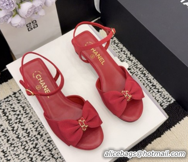 Good Quality Chanel Grosgrain Heel Sandals 3.5cm with Bow G46813 Red 2026