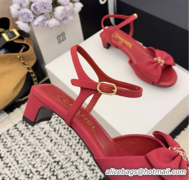 Good Quality Chanel Grosgrain Heel Sandals 3.5cm with Bow G46813 Red 2026