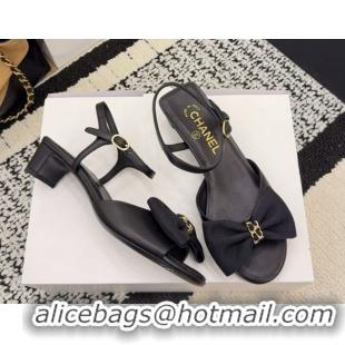 Pretty Style Chanel Calfskin Leather Heel Sandals 3.5cm with Bow G46813 Black 2026