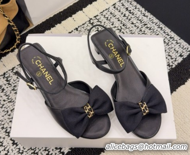 Pretty Style Chanel Calfskin Leather Heel Sandals 3.5cm with Bow G46813 Black 2026