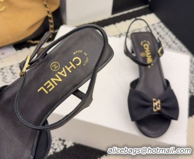 Pretty Style Chanel Calfskin Leather Heel Sandals 3.5cm with Bow G46813 Black 2026