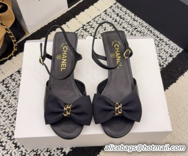 Pretty Style Chanel Calfskin Leather Heel Sandals 3.5cm with Bow G46813 Black 2026