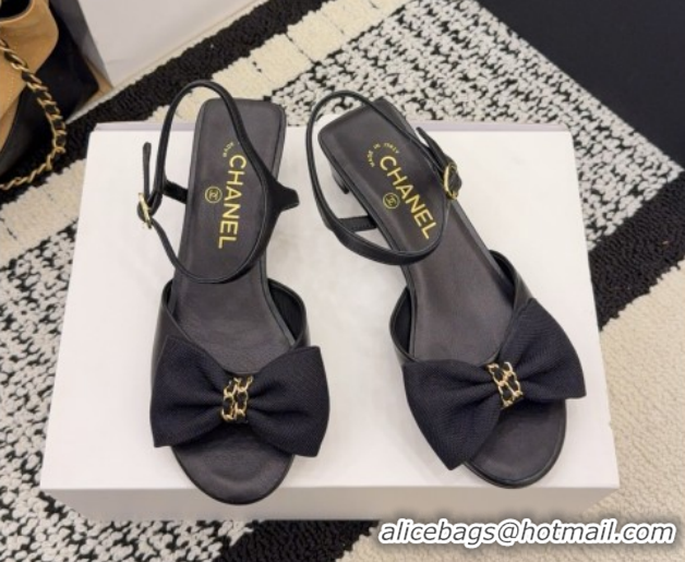 Pretty Style Chanel Calfskin Leather Heel Sandals 3.5cm with Bow G46813 Black 2026