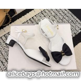 Grade Quality Chanel Calfskin Leather Heel Sandals 3.5cm with Bow G46813 White 2026