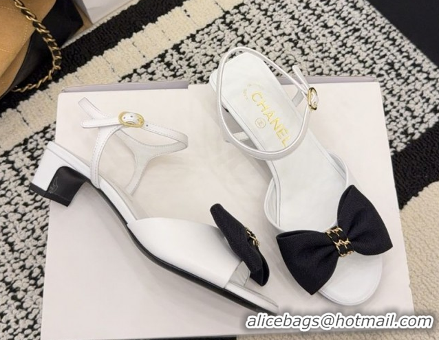 Grade Quality Chanel Calfskin Leather Heel Sandals 3.5cm with Bow G46813 White 2026