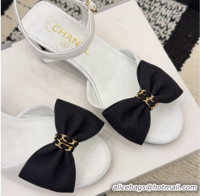 Grade Quality Chanel Calfskin Leather Heel Sandals 3.5cm with Bow G46813 White 2026