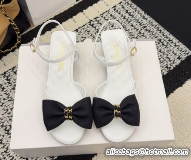 Grade Quality Chanel Calfskin Leather Heel Sandals 3.5cm with Bow G46813 White 2026