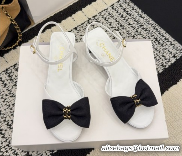 Grade Quality Chanel Calfskin Leather Heel Sandals 3.5cm with Bow G46813 White 2026