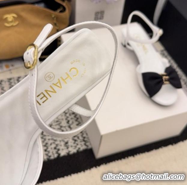 Grade Quality Chanel Calfskin Leather Heel Sandals 3.5cm with Bow G46813 White 2026