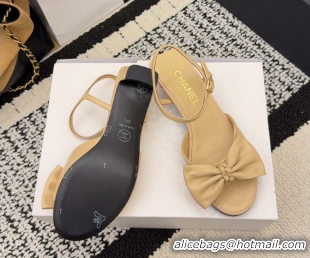 Top Grade Chanel Calfskin Leather Heel Sandals 3.5cm with Bow G46813 Beige 2026