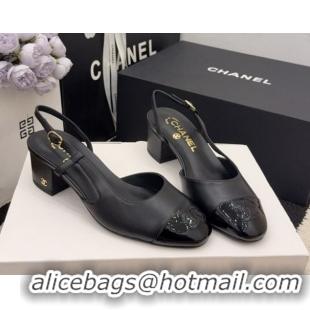 Low Price Chanel Lambskin & Patent Leather Slingbacks Pump 4cm G46943 Black 2026