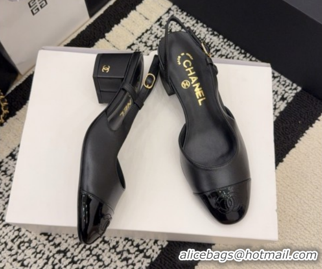 Low Price Chanel Lambskin & Patent Leather Slingbacks Pump 4cm G46943 Black 2026