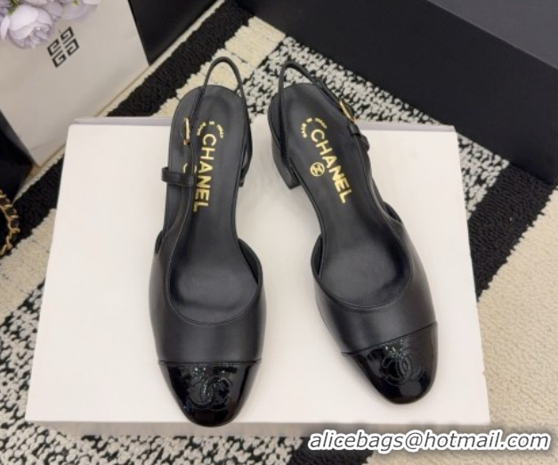 Low Price Chanel Lambskin & Patent Leather Slingbacks Pump 4cm G46943 Black 2026