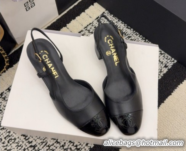 Low Price Chanel Lambskin & Patent Leather Slingbacks Pump 4cm G46943 Black 2026