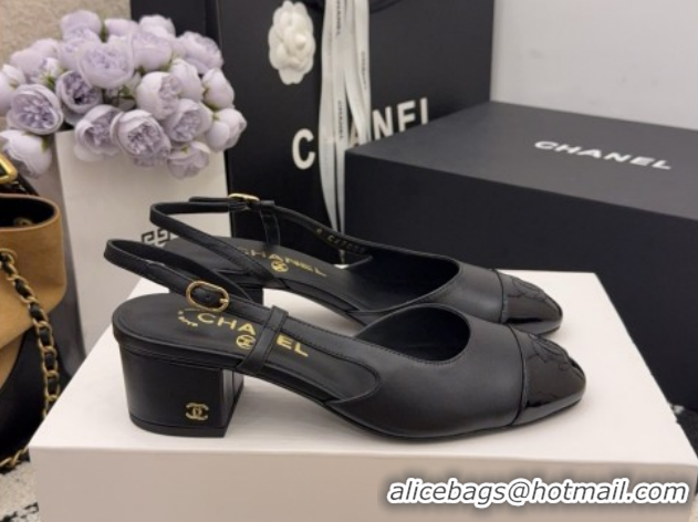 Low Price Chanel Lambskin & Patent Leather Slingbacks Pump 4cm G46943 Black 2026