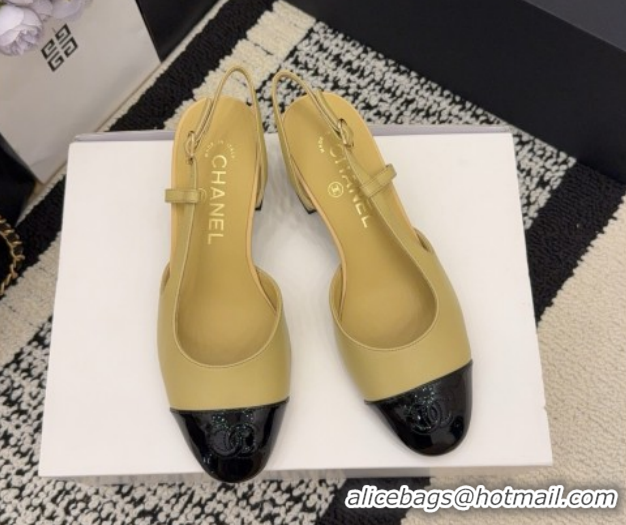 Good Looking Chanel Lambskin & Patent Leather Slingbacks Pump 4cm G46943 Beige 2026