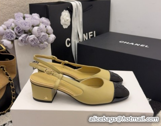 Good Looking Chanel Lambskin & Patent Leather Slingbacks Pump 4cm G46943 Beige 2026