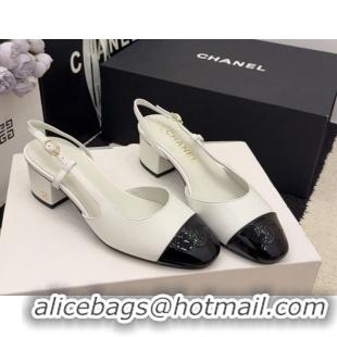 Top Design Chanel Lambskin & Patent Leather Slingbacks Pump 4cm G46943 White 2026