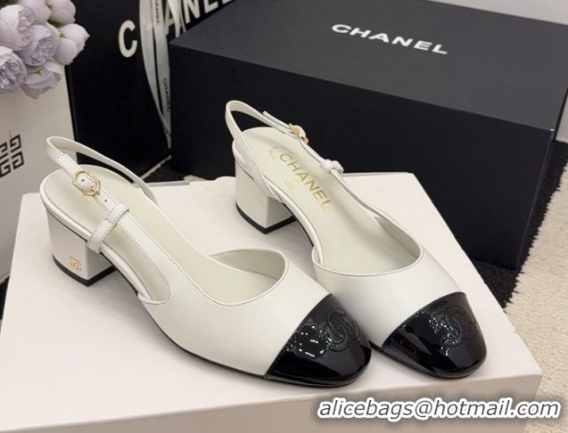 Top Design Chanel Lambskin & Patent Leather Slingbacks Pump 4cm G46943 White 2026
