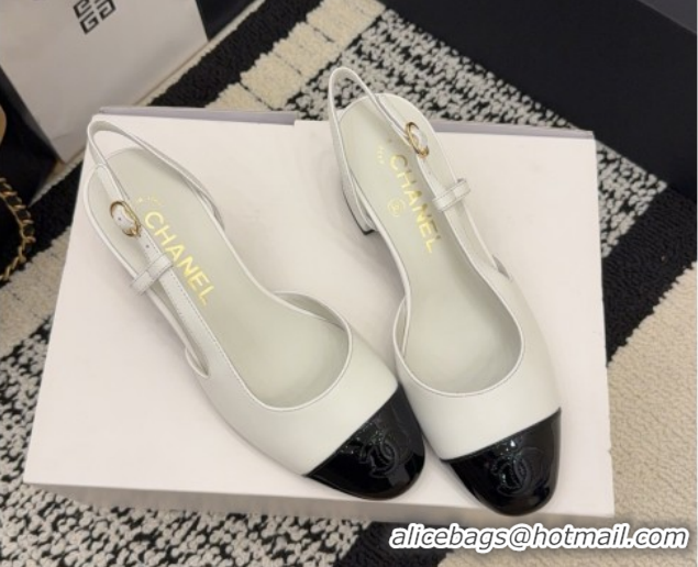 Top Design Chanel Lambskin & Patent Leather Slingbacks Pump 4cm G46943 White 2026