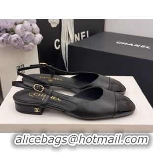 Unique Style Chanel Lambskin & Patent Leather Slingbacks Flat G31319 Black 2026