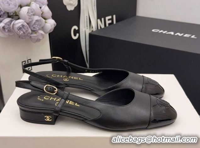 Unique Style Chanel Lambskin & Patent Leather Slingbacks Flat G31319 Black 2026