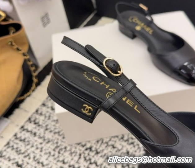 Unique Style Chanel Lambskin & Patent Leather Slingbacks Flat G31319 Black 2026