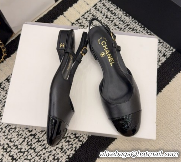 Unique Style Chanel Lambskin & Patent Leather Slingbacks Flat G31319 Black 2026