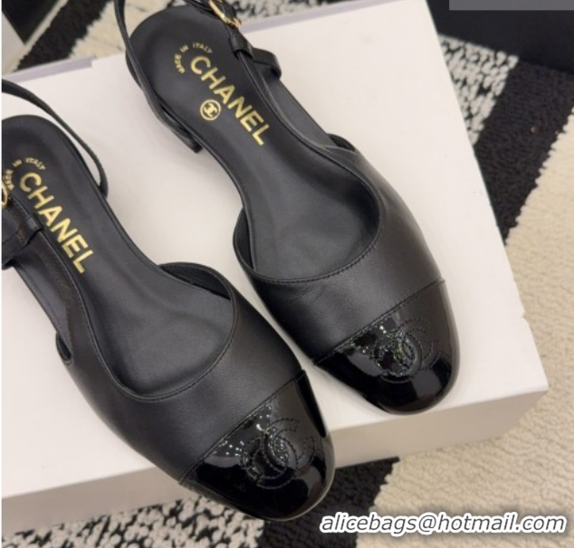 Unique Style Chanel Lambskin & Patent Leather Slingbacks Flat G31319 Black 2026