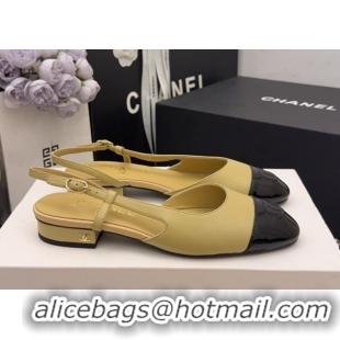 Shop Duplicate Chanel Lambskin & Patent Leather Slingbacks Flat G31319 Beige 2026